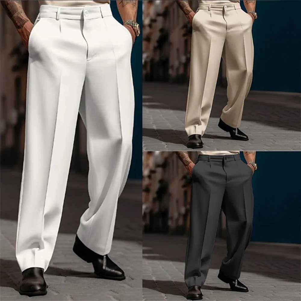 Mens Casual High-Waisted Loose Suit Pants 2024 New Business Versatile Comfortable Retro Solid Color Breathable Trousers For MenX241023