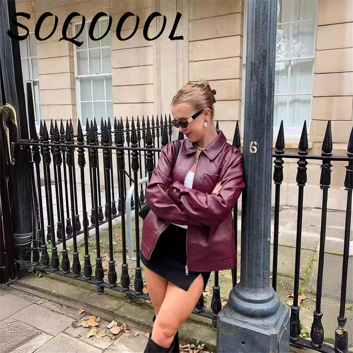 Autumn Women Fashion New Imitation Leather Jacket Solid Red Loose Short Jackets Woman With Zipper Moto Biker Female Coat