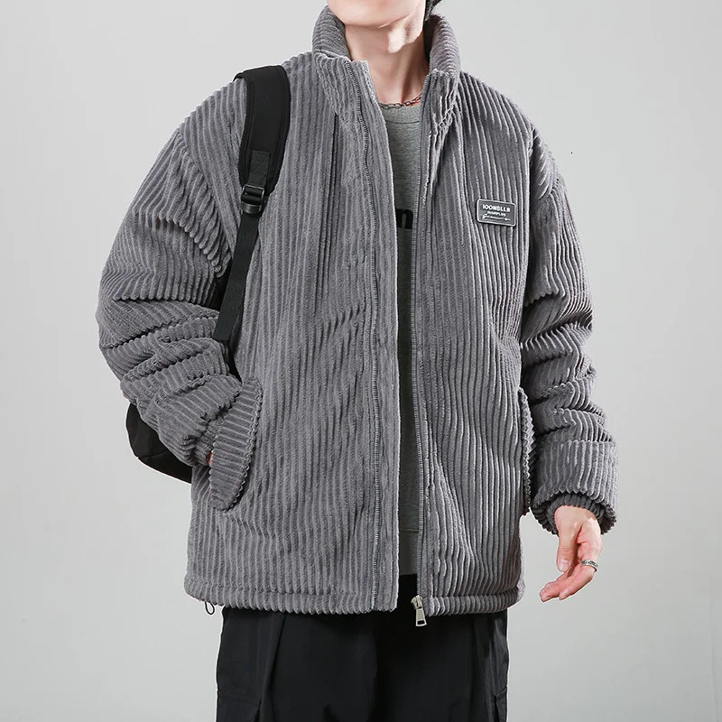 Windproof Parka jacket Corduroy short jacket mens solid zipper windproof machine winter mens casual windproof jacket 241023