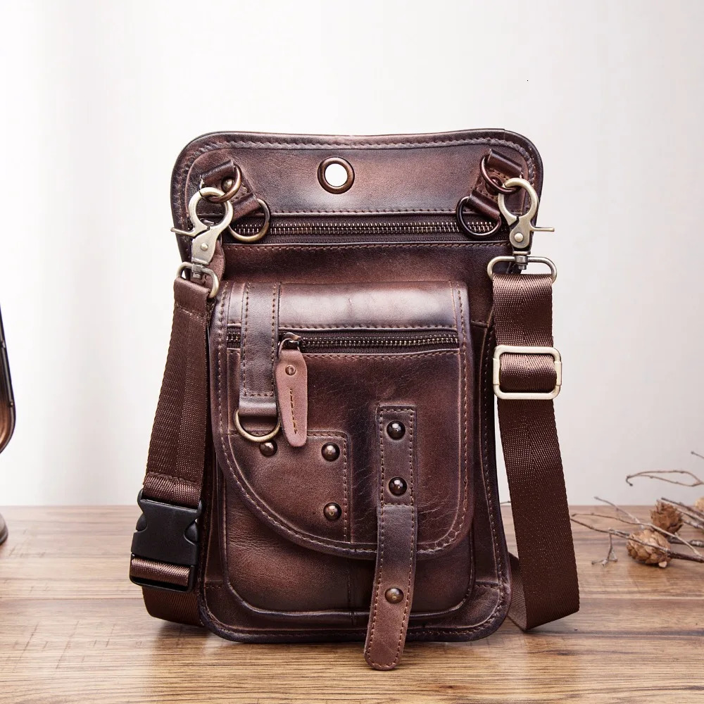 Original leather multifunctional mens travel shoulder cross messenger bag hook waistband bag leg drop phone case bag 2141-c 241023