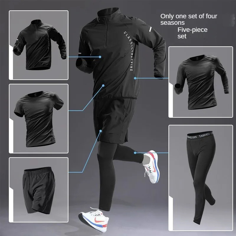 Mens quick drying exercise suit autumn track and field zipper training running fitness long sleeved bicycle fitness suit mens 241023