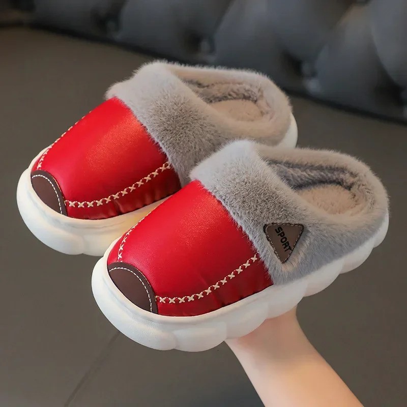 Childrens slippers princess shoes warm childrens winter waterproof indoor leather slippers little girls and boys soft soled baby shoes 241022