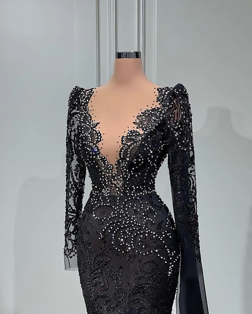Plus Size Arabic Aso Ebi Black Mermaid urious Prom Dresses Beaded Crystals Evening Formal Party Second Reception Birthday Engagement Gowns Dress
