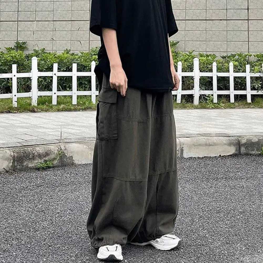 Trendy Cargo Pants Four Seasons Men Pants Elastic Waist Drcord Leg Opening Pants StreetwearX241023