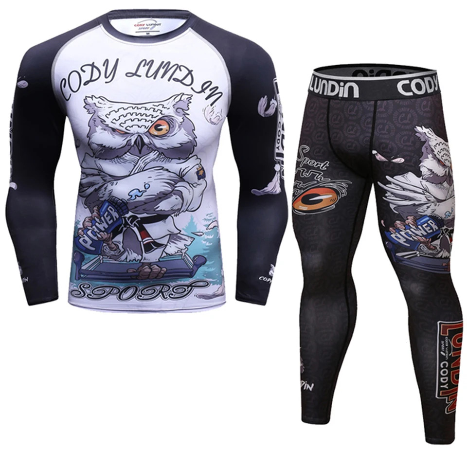 Bjj Rashguard Jiu Jitsu T-shirts+Pant Sets Rash guard For Men Kickboxing Brazilian Gym Training MMA Boxing Kit Muay Thai T-shirt