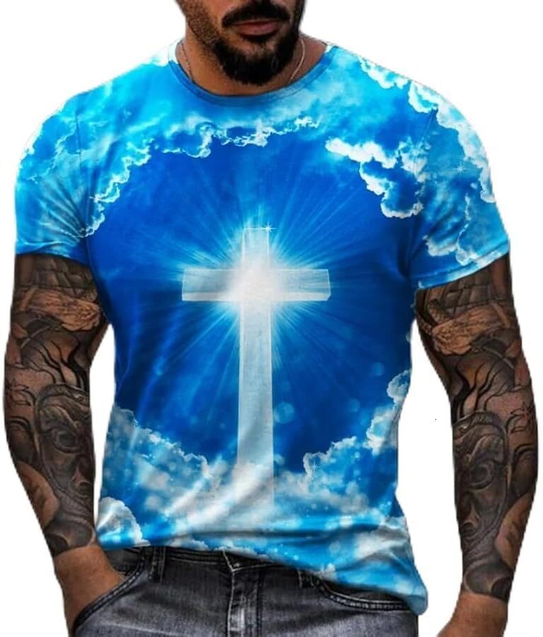 Mens T shirt Christian Cross Jesus Print 3D Unisex Casual T-Shirt Summer Fashion Short Sleeve Sports T-Shirt Tops tee Casual tops summer clothes breat