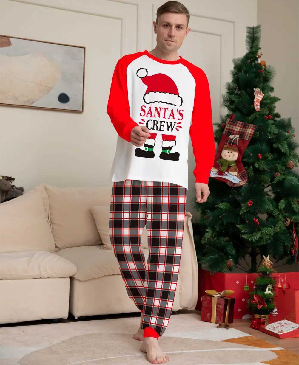 Xmas Family Matching Pajamas 2022 New Cartoon Christmas Hat Letter Print Plaid Pants Adult Kids Suit Baby Jumpsuit Dog ClothesXJ241008