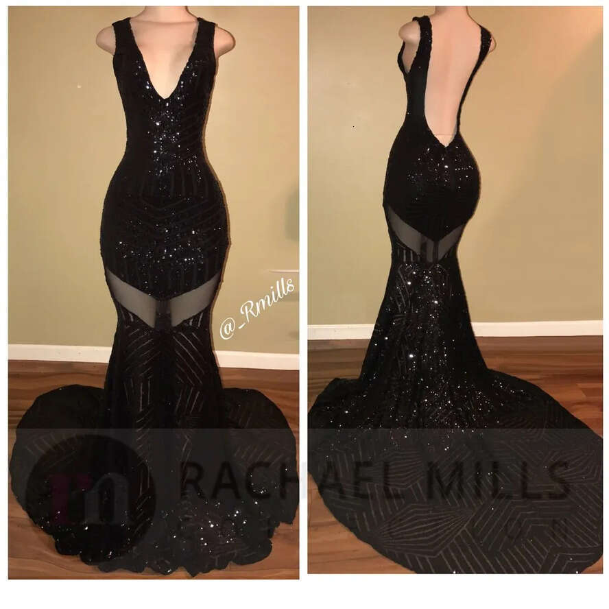 Prom Bury Hot Sell Dresses Mermaid V Neck Sexy Open Back Sequined Ocn Evening Gowns Custom Made