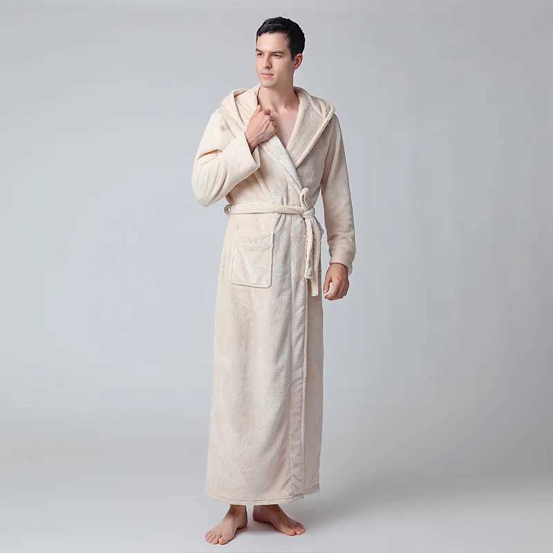 Winter Mens Hoodie Thick Robe Flannel Night Light Coral Velvet Long Bathroom Mens Evening Dress Loose and Warm W241023