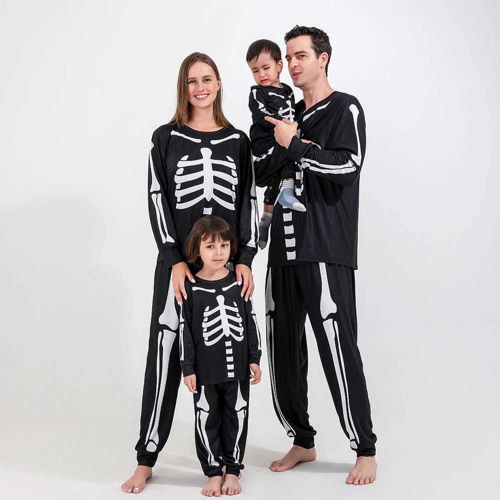 Halloween Scary Skeleton Costume for Adult Kids Family Horror Skull Jumpsuit Carnival Party Hodded Halloween Parent-Child PajamaXJ241008