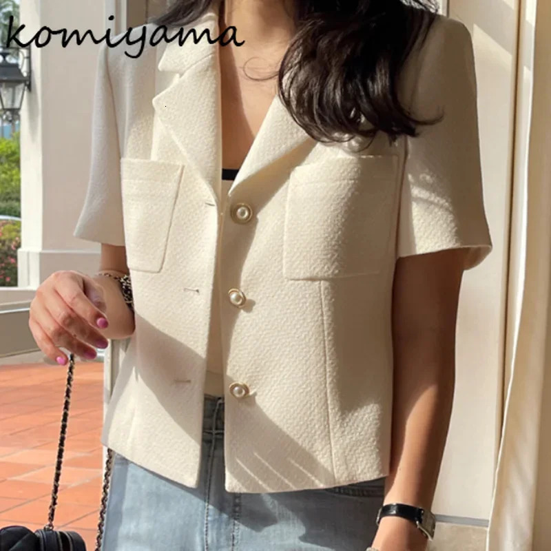 Komiyama notch collar coarse tweed jacket hardcover single chest Chaqueta sleeveless Jaquetas summer spring jacket 241023