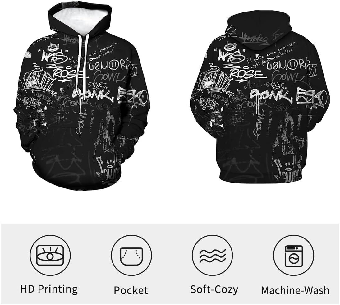 Hoodie for Mens Womens Fashion Novelty Hip-Hop Graffiti Print Mens Pullover Unisex Graphic Hoodies sweatshirt Hip hop Warmth