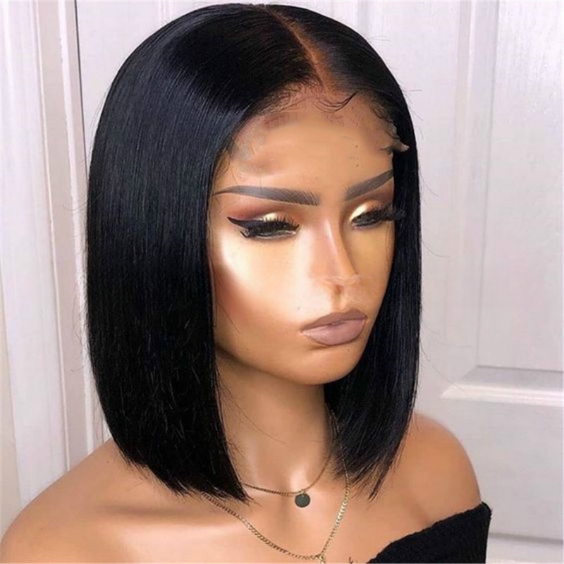 Black wig female short straight hair short BOBO middle parting breathable chemical fiber headpiece