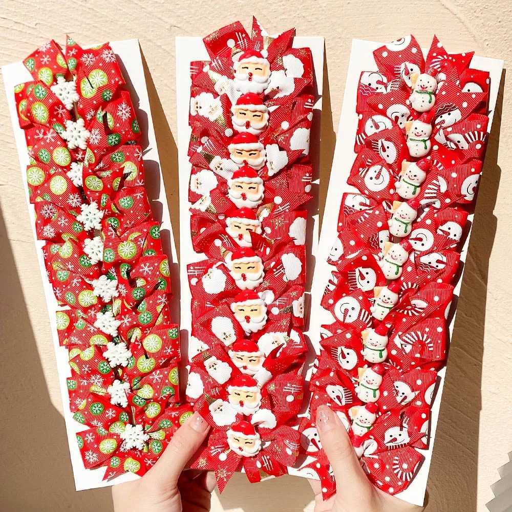 10 Pcs Girls Christmas Gifts Party Ribbon Bows Hair Clip for Kids Bowknot Hairpins Handmade Barrettes Hair Accessories WholesaleX241022
