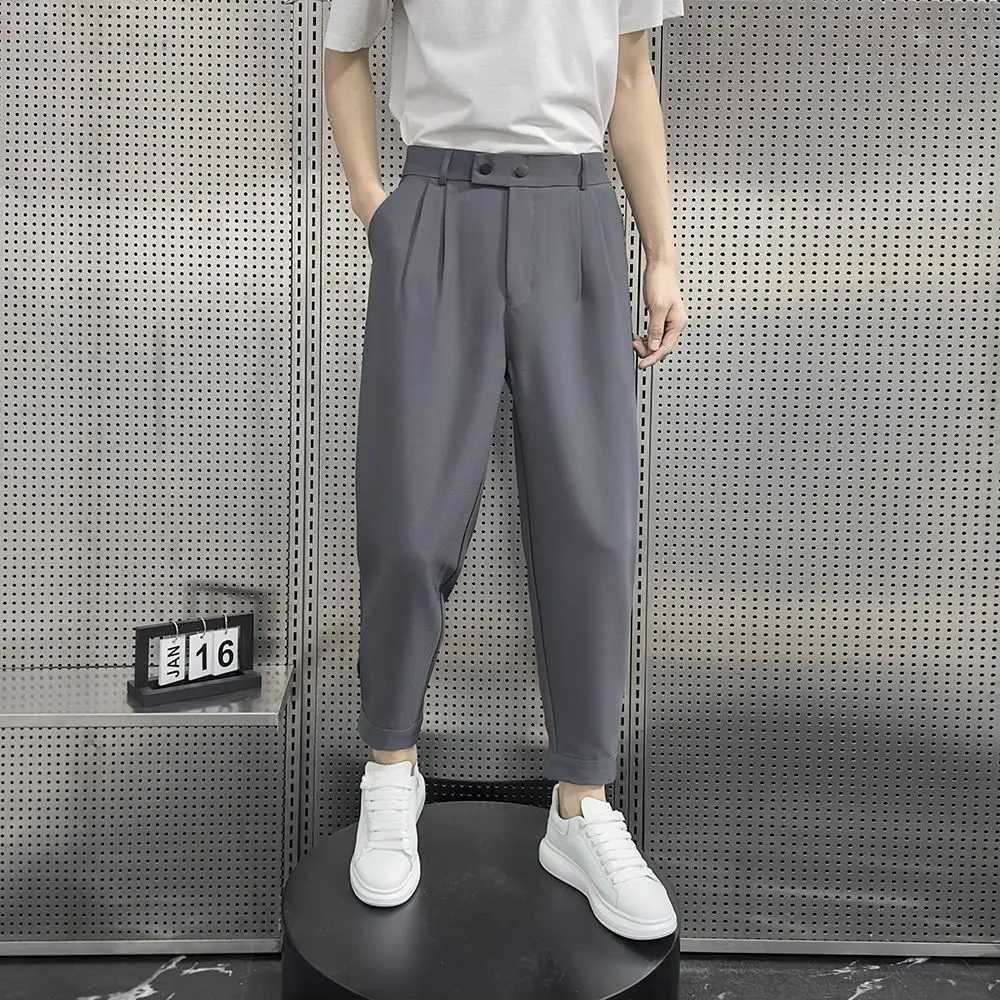 Baggy Pleated Man Suits Pants Harlan Gray Summer 2024 Korean Style Clothes Trousers for Men New in Work Wear Classic Slacks FineX241023