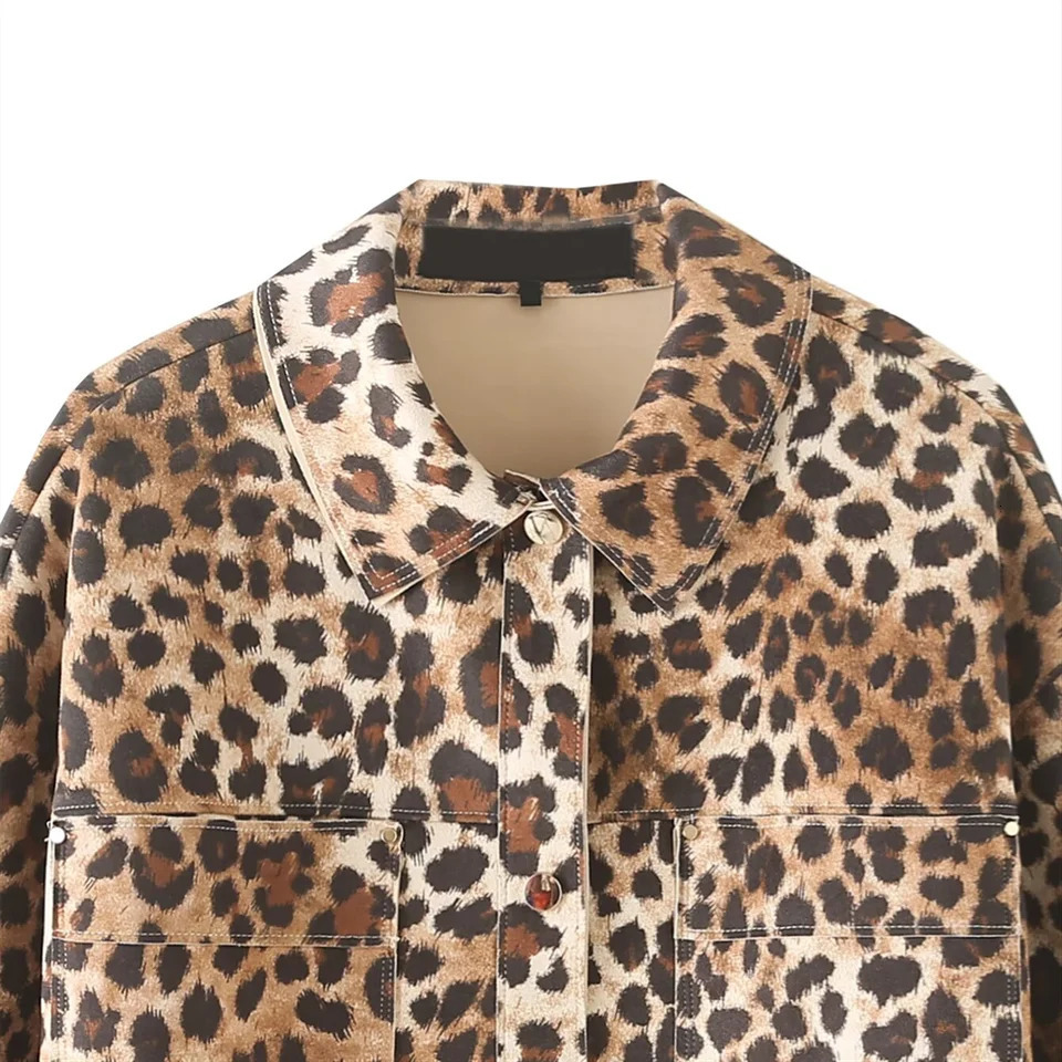 PB ZA Autumn Womens Fashion Temperature Leopard Texture Effect Jacket Long Sleeve Jacket 241023