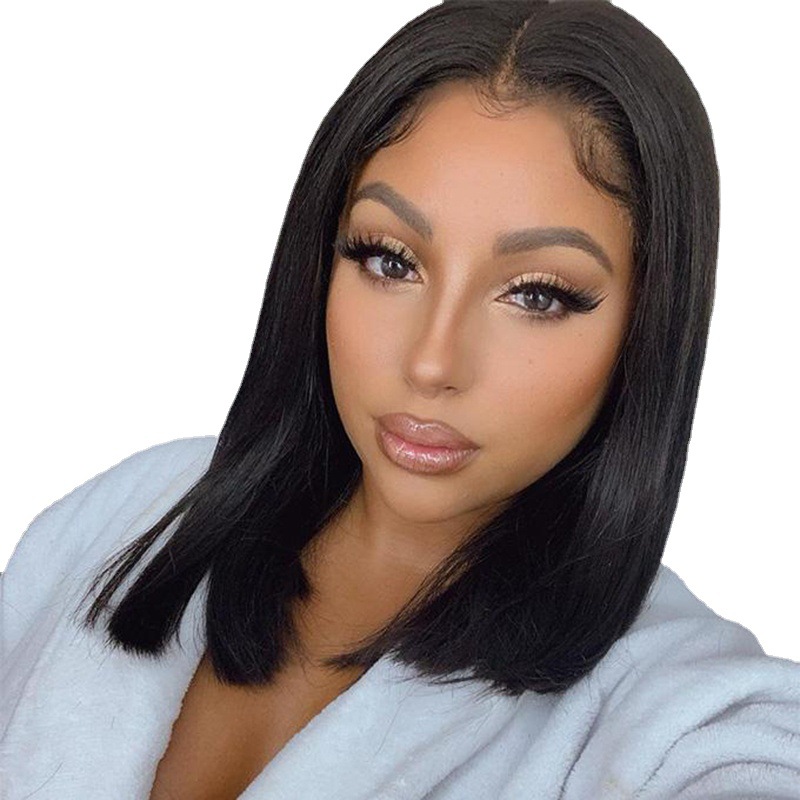 New arrival middle part BOBO ladies short straight high temperature silk wig slightly curled whole head set