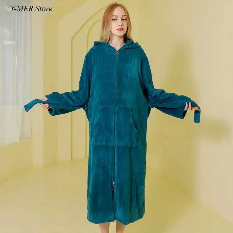 Couples winter autumn Spwear warm flannel bathroom dress hooded evening dress mens Spwear loose casual thick home clothes W241023