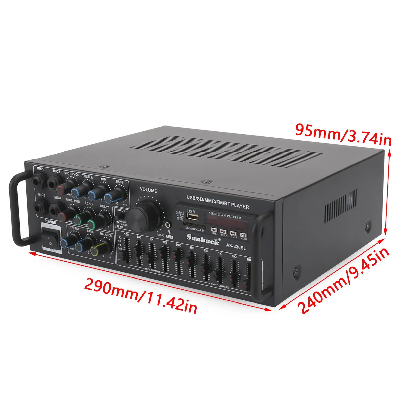 Artudatech Bluetooth 50 HiFi Sunbuck 2000W Stereo Power Amplifier Karaoke FM USB SD AUX 241022
