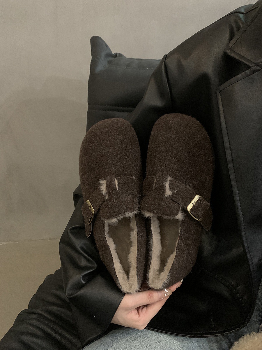 Women's Fashion Cozy Furry Veet Warmth Baotou Flat Slippers in Solid Brown, Black, Beige - Sizes 35-40