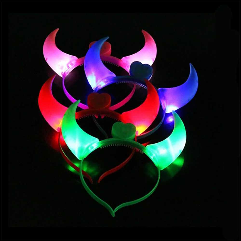 Halloween Led Funny Glow Devil Horn Light Up Headband Hair Hoops Flashing Horn Children Adults Halloween Christmas Party DecorX241021