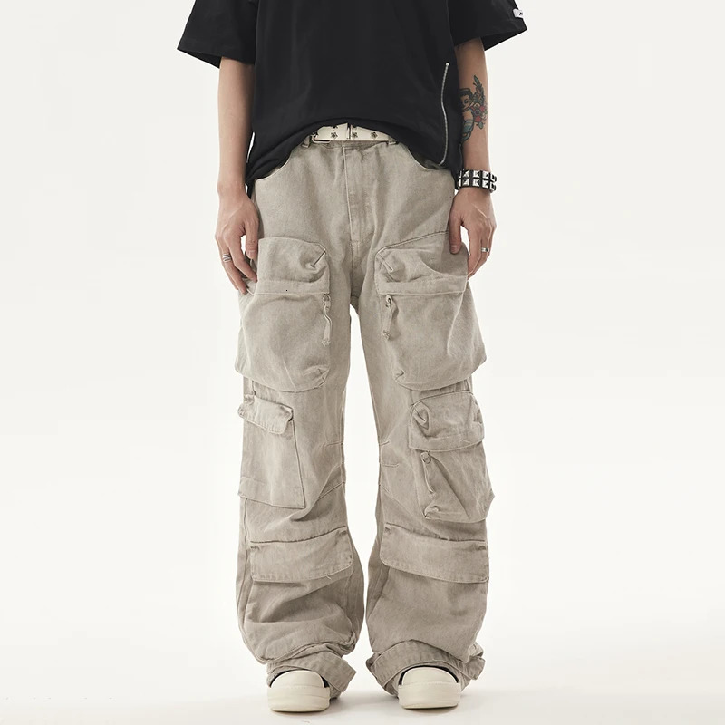 PFNW Street Mens Denim Pants Three way Multi Pocket Straight Leg Overall Loose Bottom for Men 12C521 241022