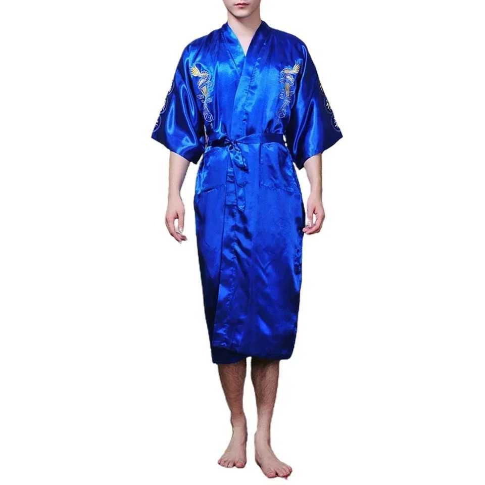 Silk kimono bathroom designed by Chinese Loong mens spewear dress satin fabric navy/red/white/black/blue W241023