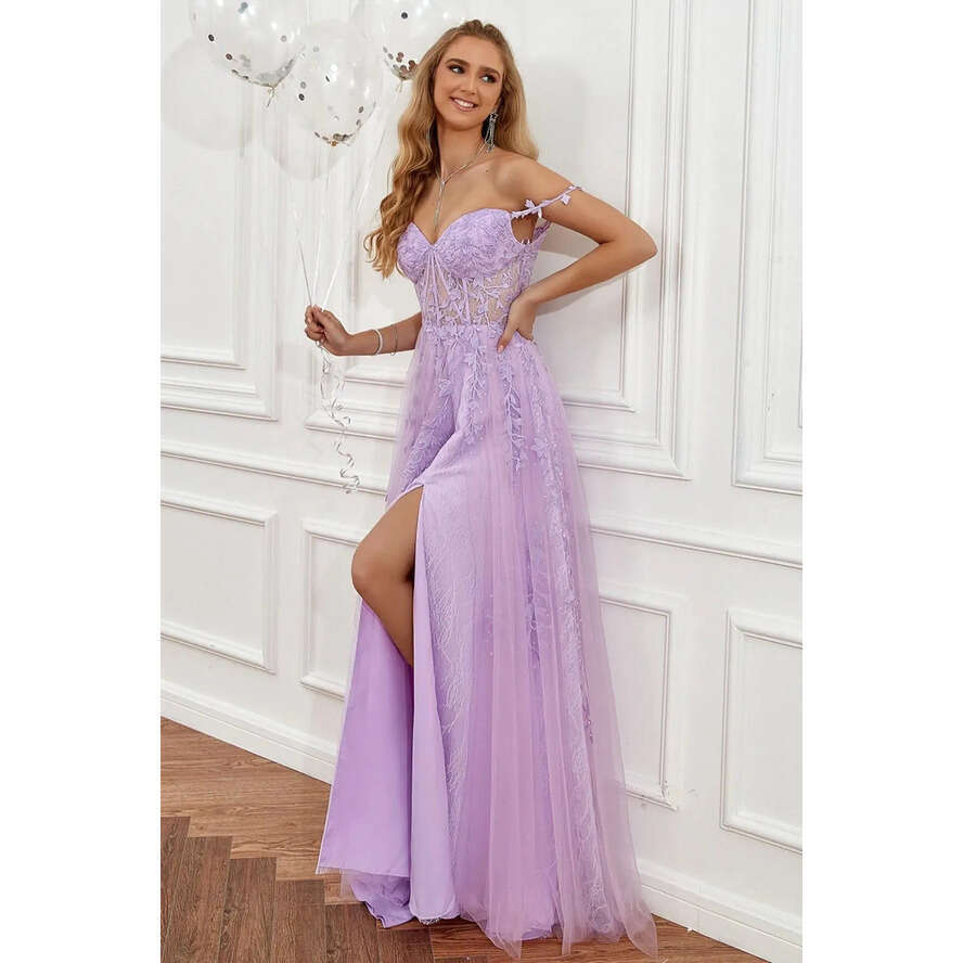 Light Purple Evening Stunning Dresses For Teens Junior Party Celebrity Dress A E Spaghetti Straps Appliques Lace Tulle Long Prom Gowns Bc18493 pplique