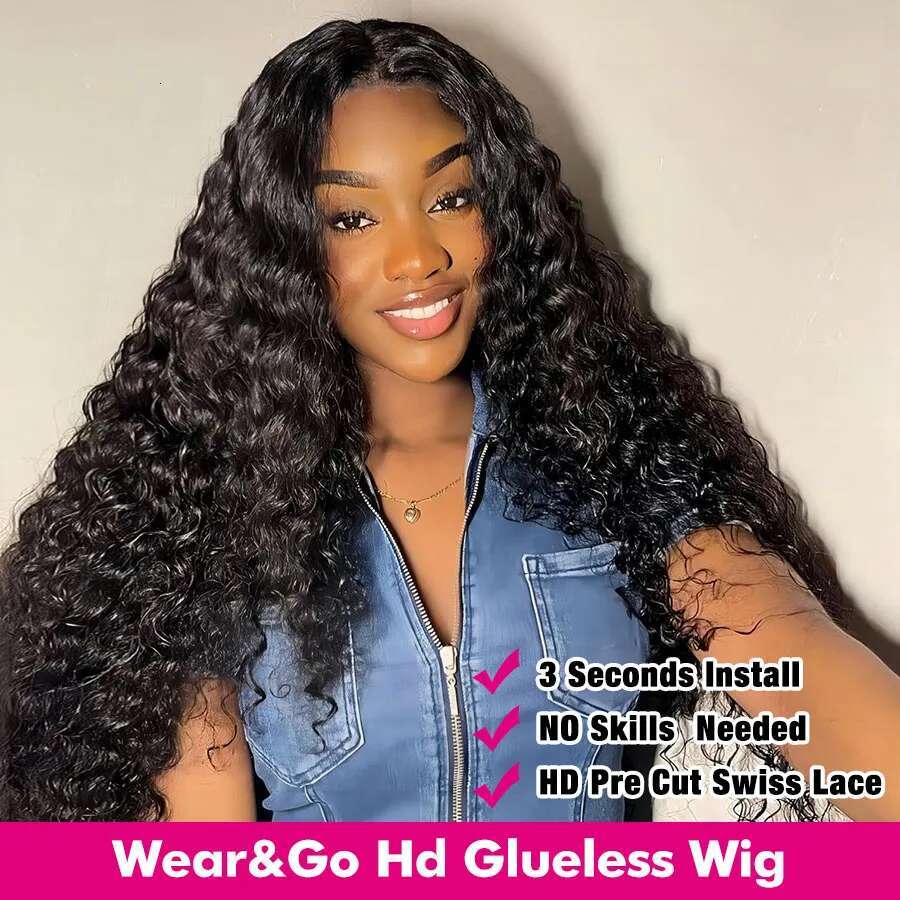 13x4 Brazilian Deep Wave Transparent Front Human Wigs For Women Pre plucked No Glue Precut Lace Wig Isee Remy Hair