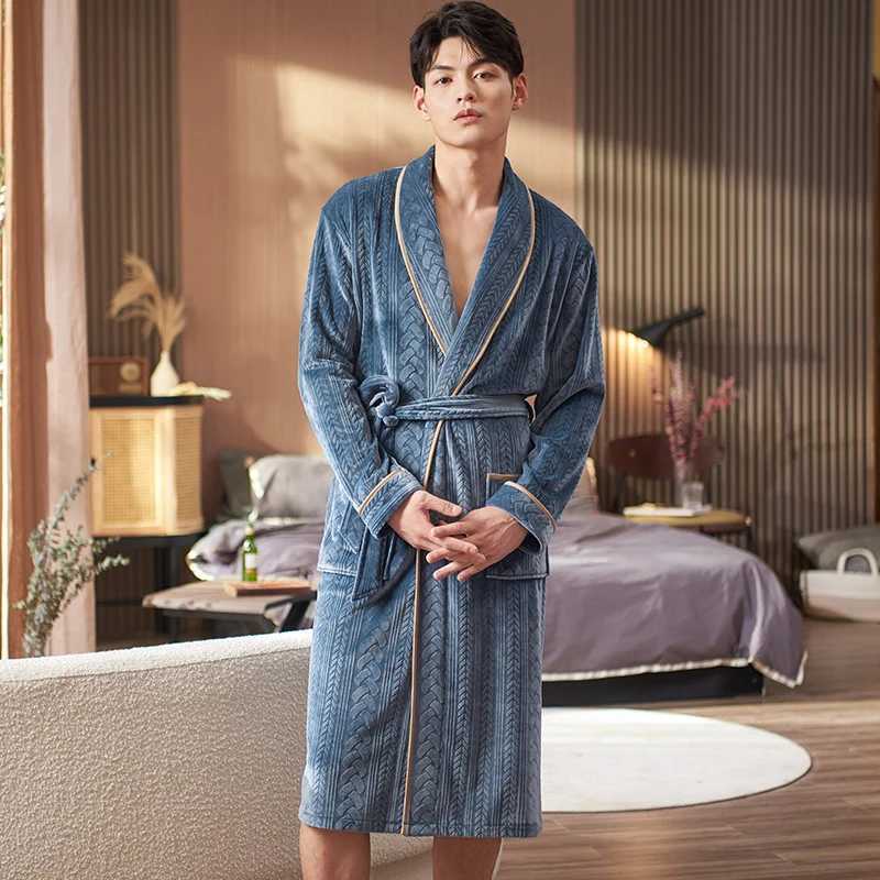 2022 Autumn Winter Mens Bathroom Fce Sp Top Kimono Mens Flannel Robe Long Bathrobe Bridal Dress W241023