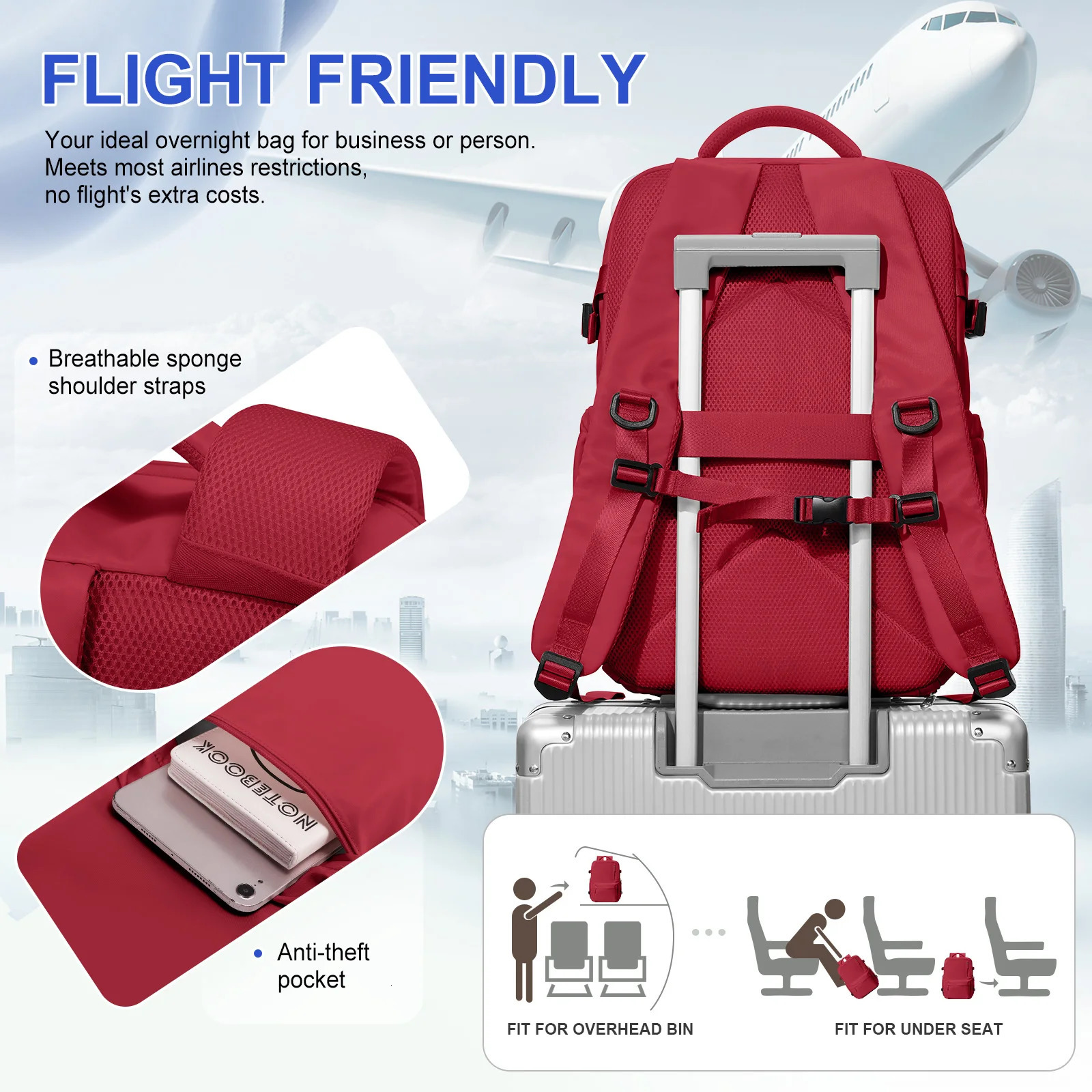 Airplane travel backpack cabin bag Easyjet 45x36x20 large capacity shoulder bag multifunctional backpack mummy laptop backpack 241023