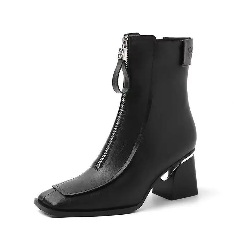 Womens Boots Selling French Square Toe Short Boots Autumn and Winter Workplace Soft Leather Fashion Martin Boots for Women 241022