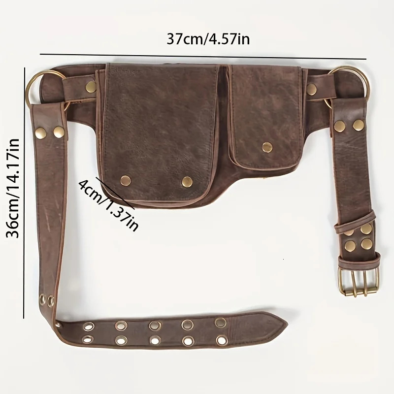 Vintage handmade thick PU waist bag for mobile cycling adjustable ten font outdoor tool small multi-layer leather mobile waist bag 241023