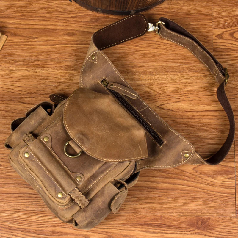 Handmade old Crazy Horse leather bags vintage leather bags casual mens bags leather shoulder bags motorcycle Ted bags 241023