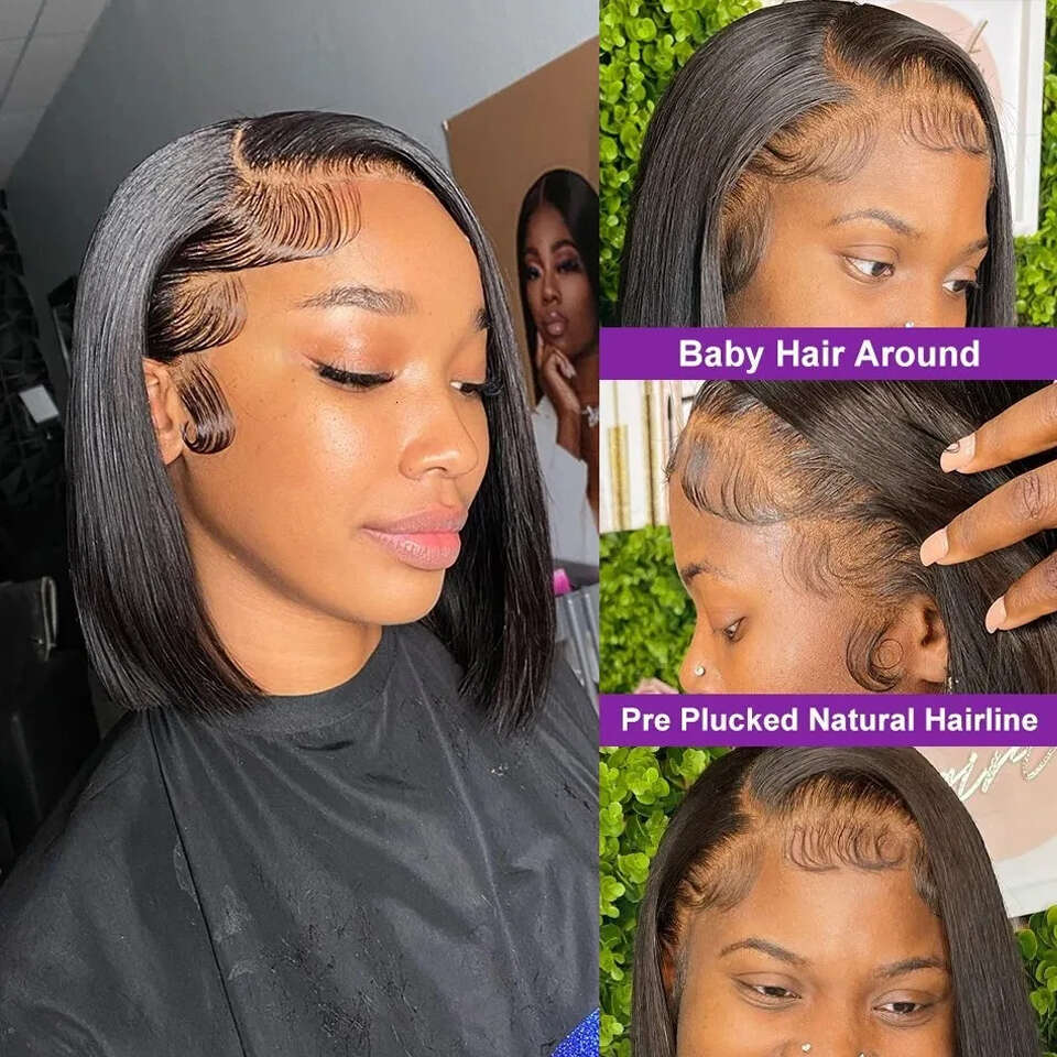 13x4 Transparent Lace Frontal 100% Human Hair Wigs Brazilian Remy Bone Straight Short Bob Wig For Women