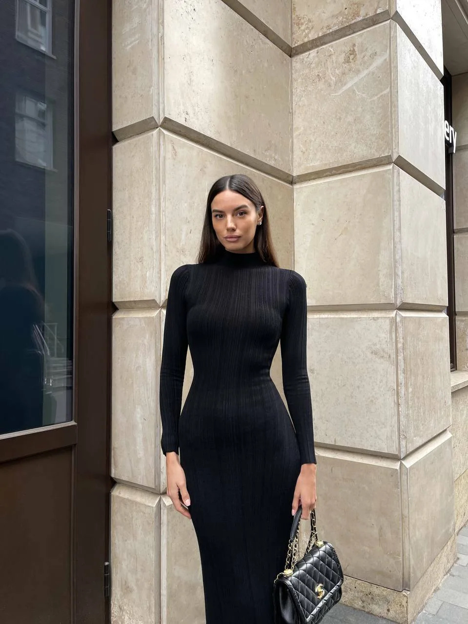 Autumn/Winter Womens Knitted Long Sleeve Sweater Sexy High Collar Slim Fit Striped Fashion Sweater 241022