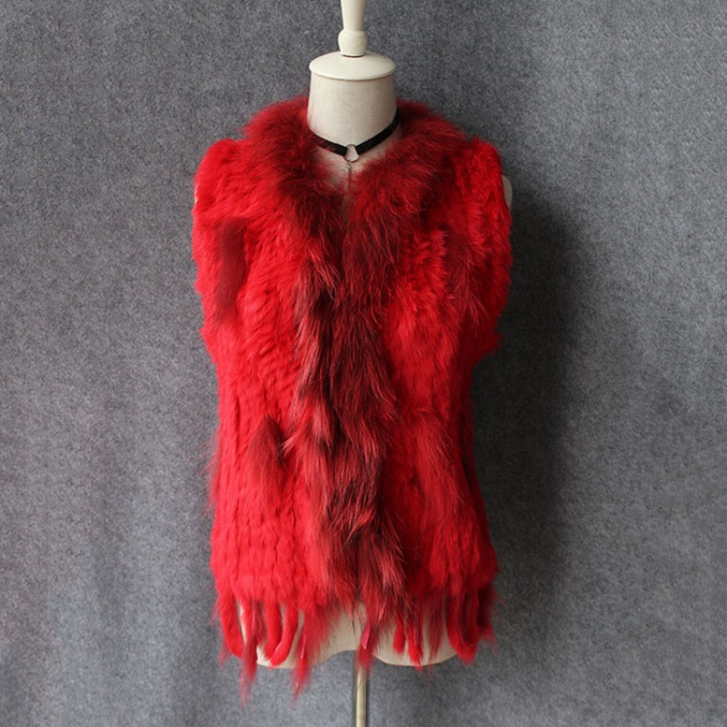 OC 407M18 Women's Coats Rabbit Fur Vest Raccoon Fur Collar True Fur Grass Winter Warm Jacket