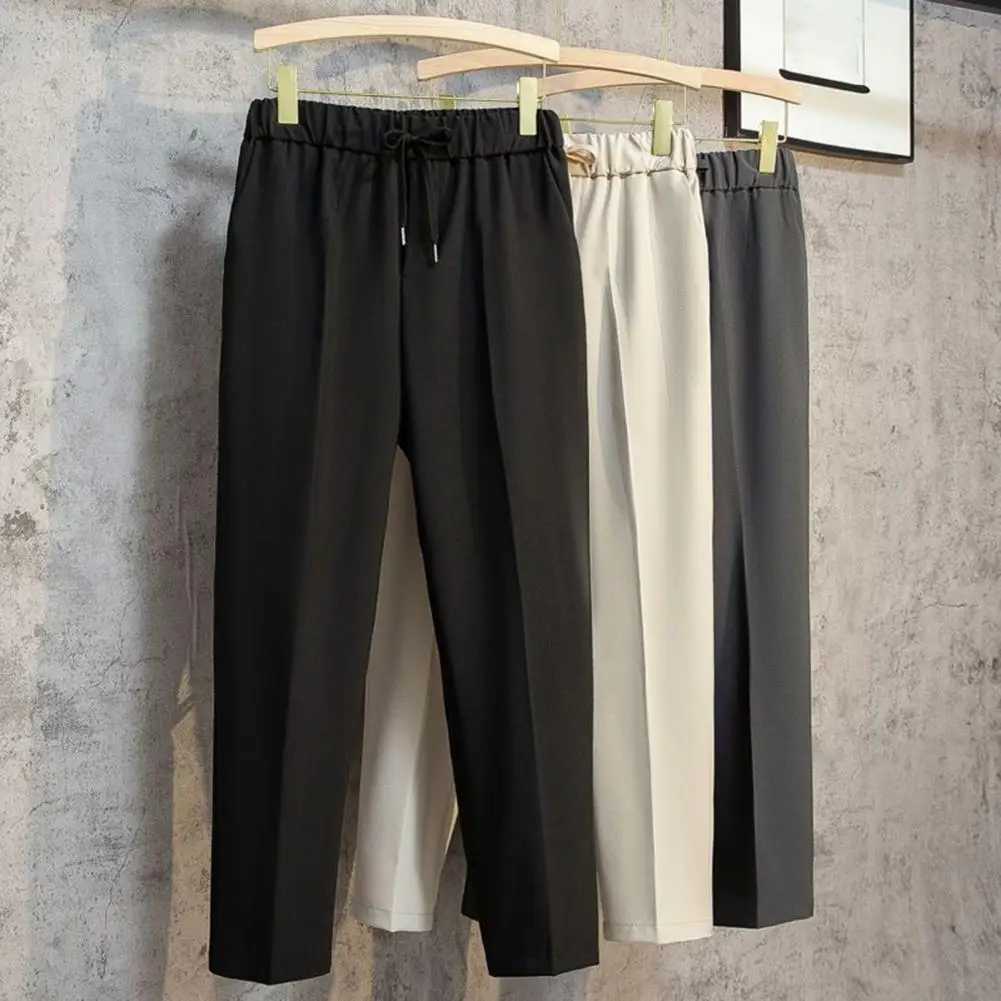 Solid Color Men Pants Elastic Waist Mens Suit Pants Formal Business Style Trousers for Office Wear Straight Leg Solid ColorX241023
