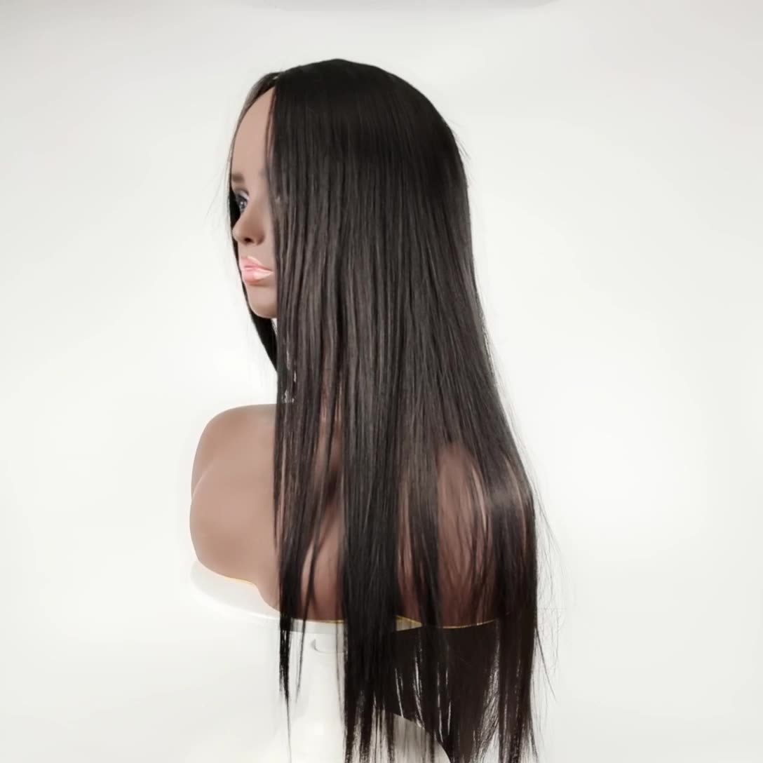 New wig European and American women's black long straight hair African medium split fiber full head wig