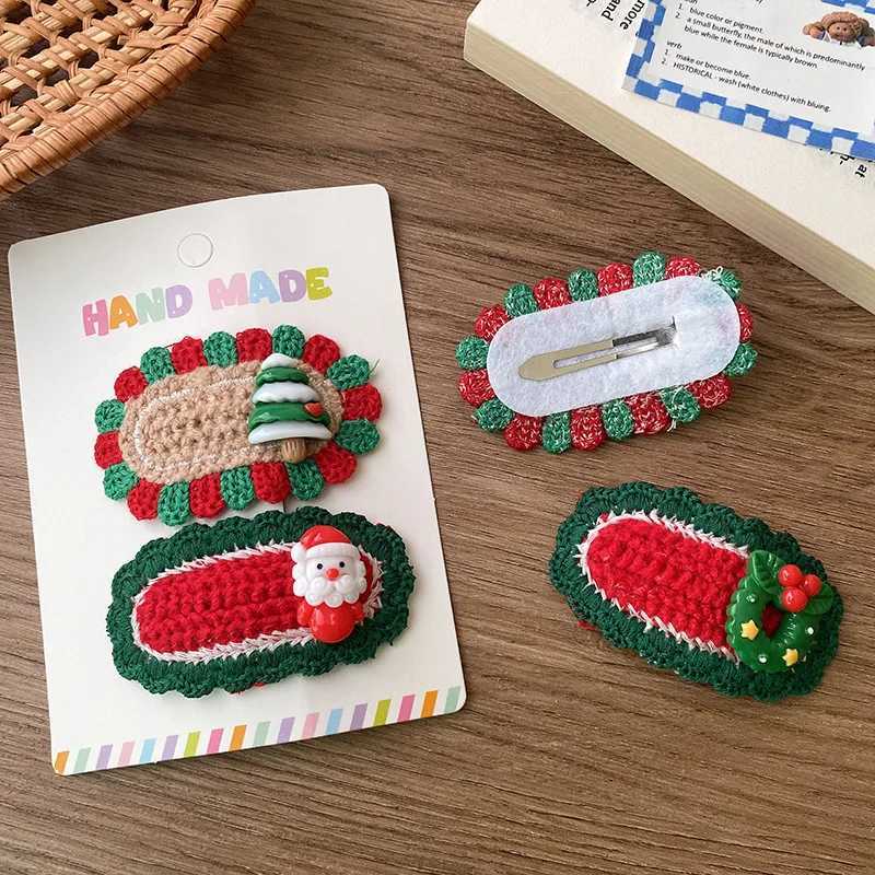 2pc Cute Crochet Hair Bow Baby Christmas Hair Clips Wool Knit Hair Pins Kids Santa Hairpins BB Barrettes Girls Hair AccessoriesX241021