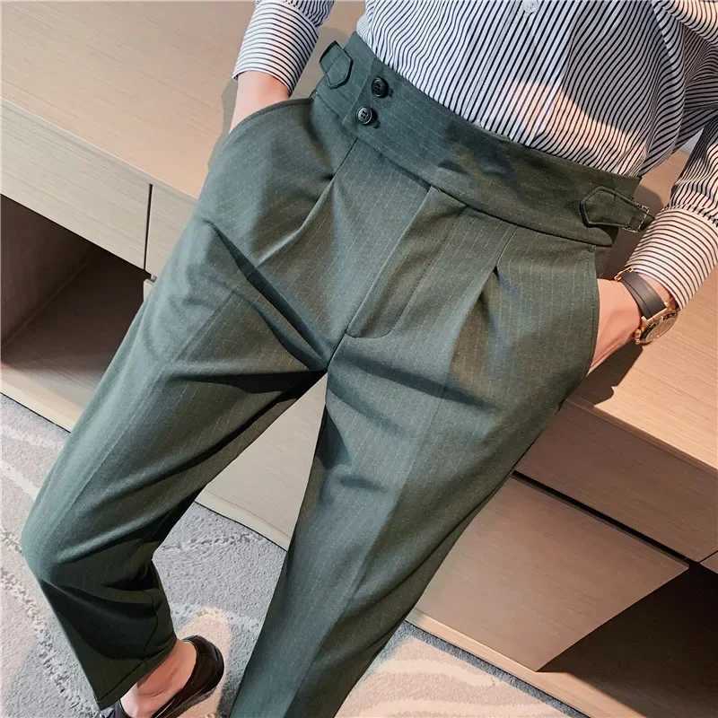 2024 Mens Dress Pants High Quality Business Casual Draped High-waist Trousers Men Stripes Formal Social Pants 36 Men ClothingX241023