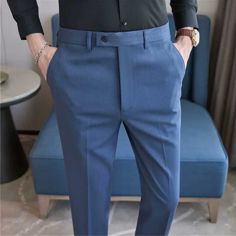 British Style Pinstripe Slim Fit Suit Pant Men Business Casual Simple Dress Pants High Quality Social Wedding Party TrousersX241023