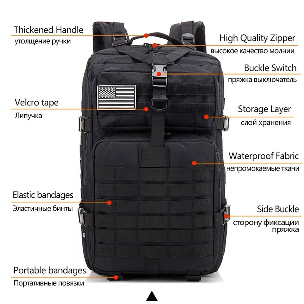 30L/50L large capacity mens hiking tactical backpack 3P soft back outdoor waterproof hiking bag 241023