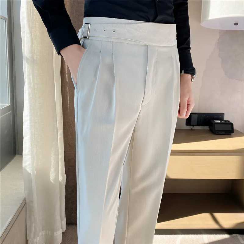 British Style High Waist Suit Pants Classic Belt Design Slim Fit Casual Pant Formal Business Elegant Social Party Dress TrousersX241023