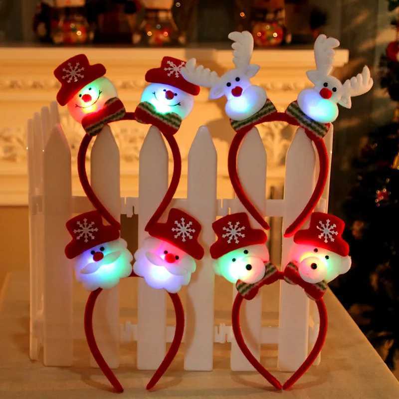 Christmas Headband Santa Claus Elk Antlers Reindeer Headband Cosplay Ears Led Glowing Ornaments Party Christmas Hair AccessoriesX241022