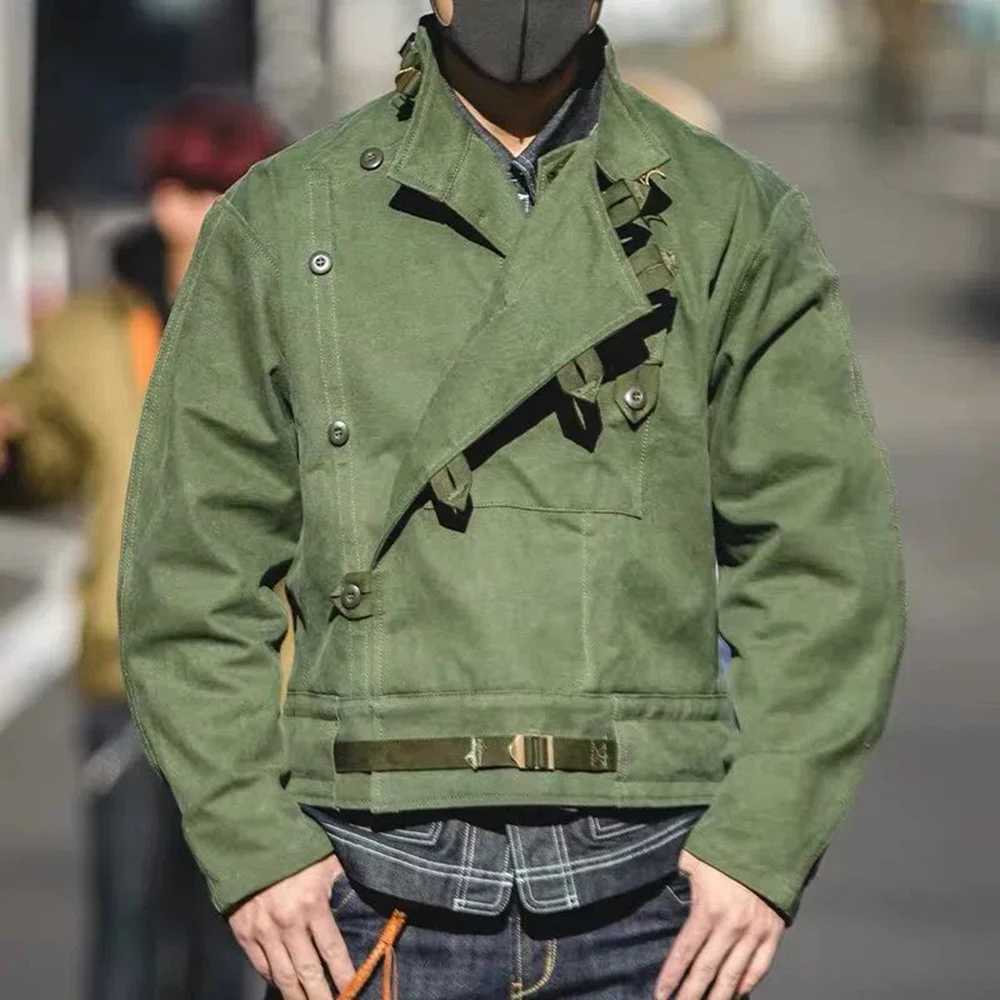 Autumn Winter Maden Army Grn Retro Bomber Jacket Misaligned Oblique Pocket Button Swedish Motorcycle Cotton Coat X241023