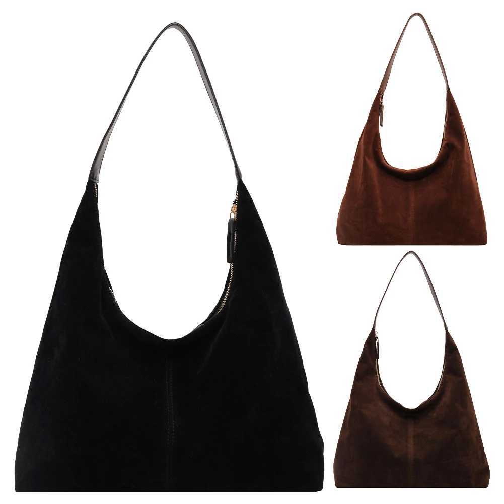 Women Suede Tote Bag with Zipper Shoulder Pu Leather Large Capacity Hobo Solid Slouchy Commuter Travel 241023