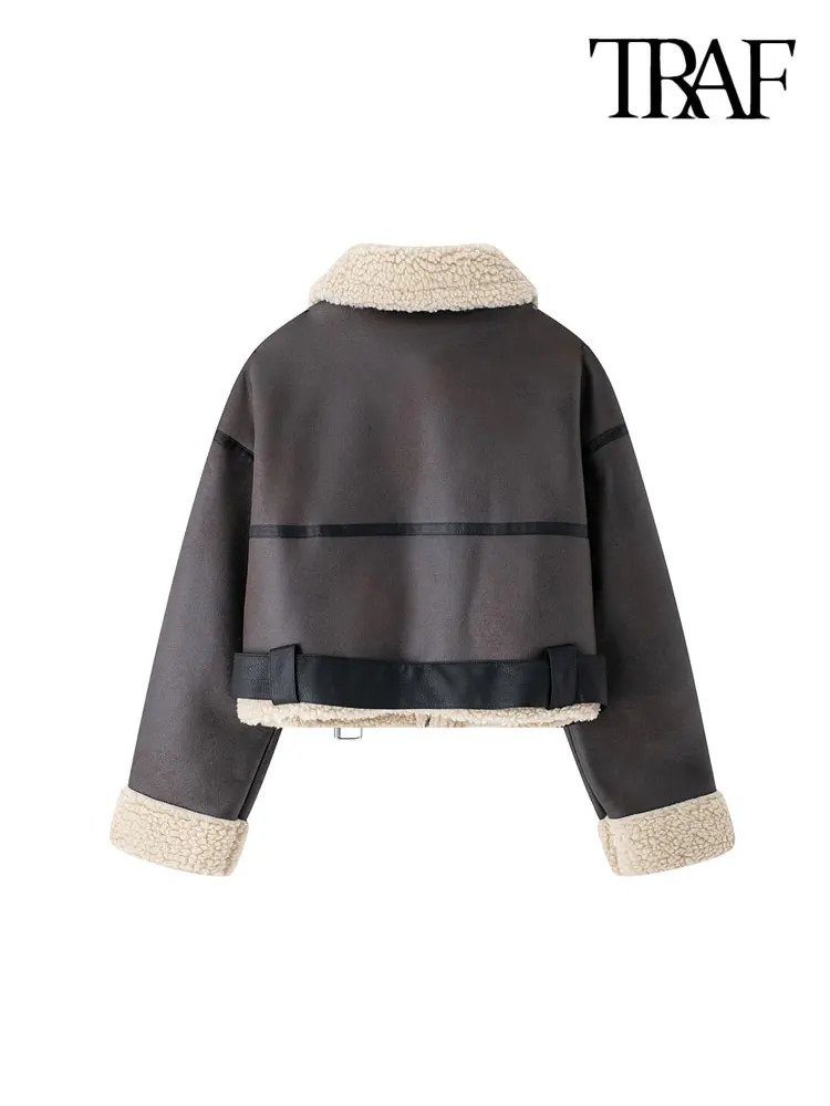 TRAF Winter Womens Fashion with Suede Sheepskin Jacket Coat Synthetic Wool Sheepskin Coat Fashion Top 241023