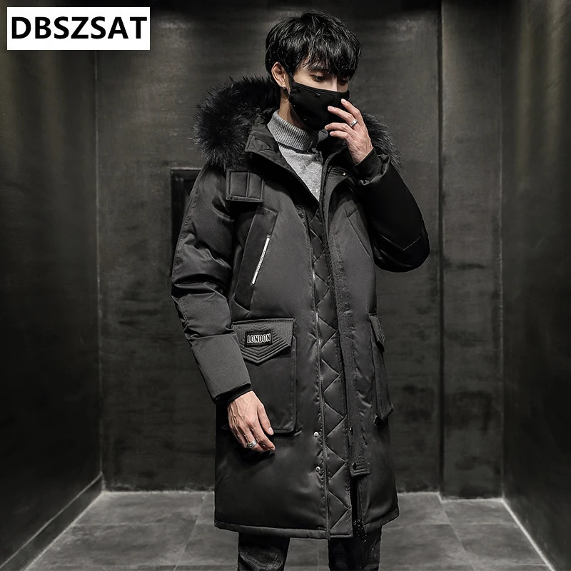 XKK 2025 Fashion Winter Coat Mens Fur Collar Thick Long Coat Mens Hooded Warm Loose Park White Duck Down Coat 241022