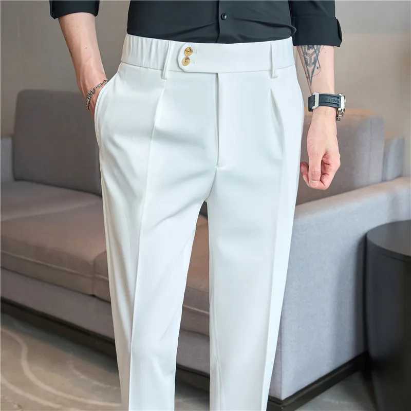 Naples Suit Elastic Waist Pants Men High Quality 2024 Suit Pants White Business CasualM-3XL Mens Suit PantsX241023
